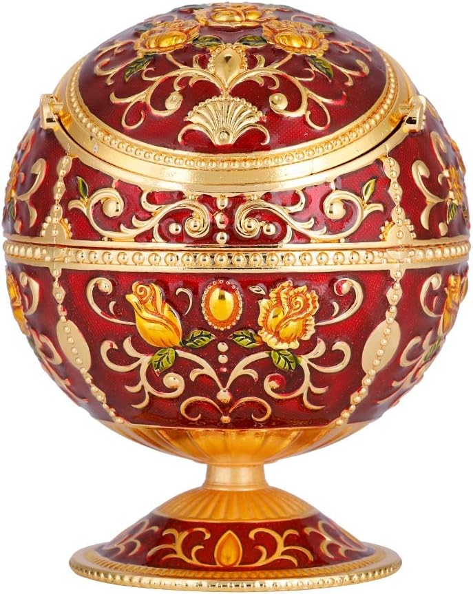 Personalized Metal Globe Ashtray With Lid Storage Box Red Rose For Home Hotel Club - Image 1